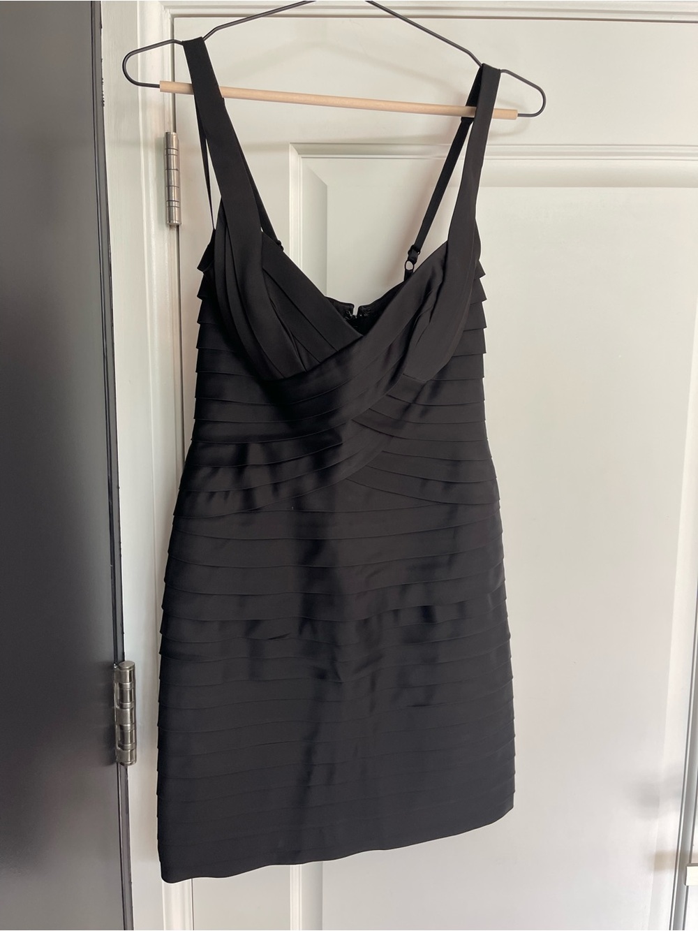 BCBGMaxAzria Black MITZI Layered Satin Mini Dress
